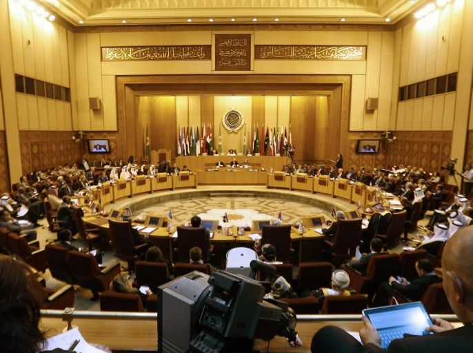 A general view of the venue during an extraordinary session of the Arab League at the league's headquarters in Cairo July 14, 2014. Egypt launched an initiative on Monday to halt fighting between Israel and Palestinian militants, proposing a ceasefire to be followed by talks in Cairo on settling the conflict in which Gaza authorities say more than 170 people have died. REUTERS/Amr Abdallah Dalsh (EGYPT - Tags: POLITICS CIVIL UNREST)