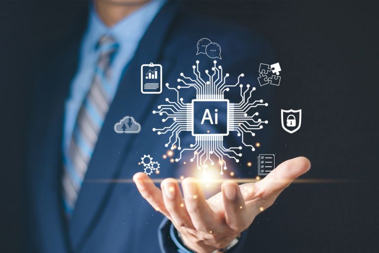 Ai technology, Artificial Intelligence. man using technology smart robot AI, artificial intelligence by enter command prompt for generates something, Futuristic technology transformation. Chat with AI; Shutterstock ID 2293406719; purchase_order: ajnet; job: ; client: ; other: