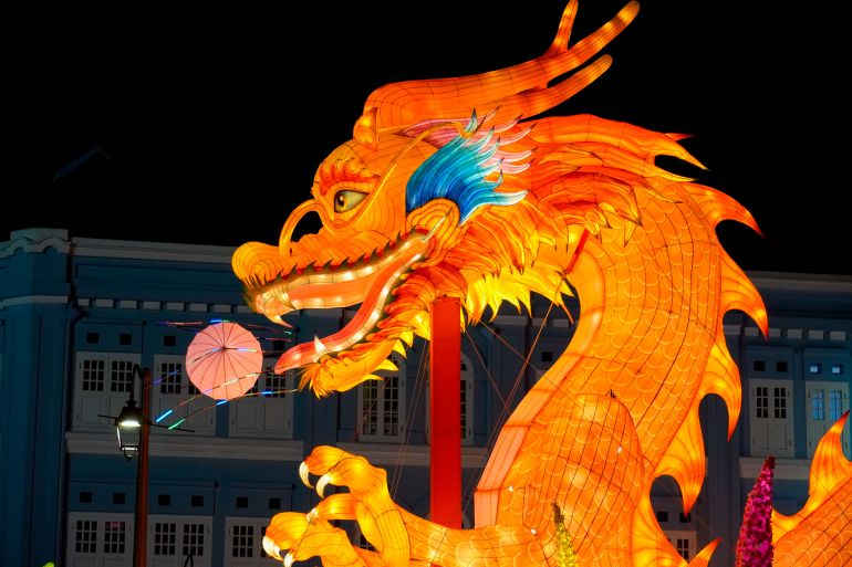 Colorful dragon lantern at Chinatown Singapore for Chinese new year CNY 2024